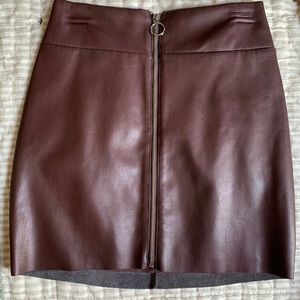 Zip Up Maroon Leather Skirt - size 2